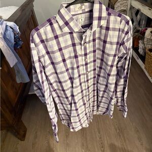 Peter Millar Purple and White Plaid Shirt